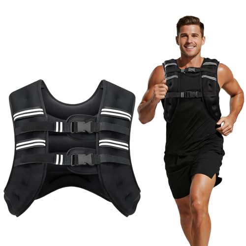 20 lb Weighted Vest for Men & Women - Black, Reflective Stripes, Adjustable Fit