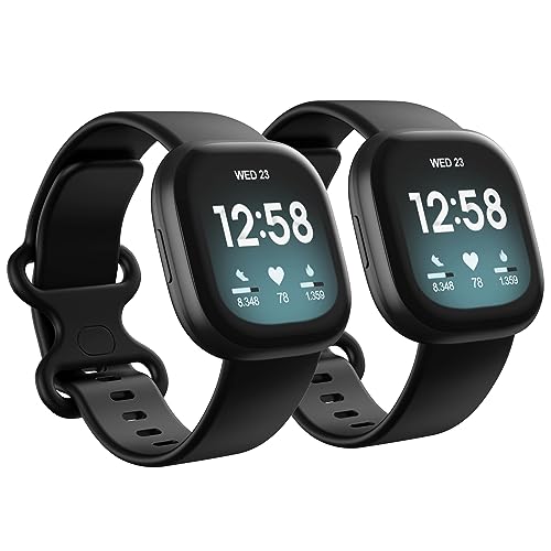 2 Pack Waterproof Replacement Bands for Fitbit Versa 3/4/Sense 2 - Black/Black, Large 7.1''-8.7''