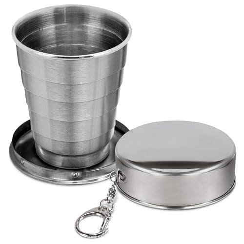 Collapsible Travel Cup with Lid - 75ml Stainless Steel Shot Glass - 1 Pcs