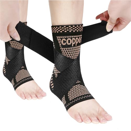 MIHAIR Copper Ankle Brace (Copper-Black, X-Large) - Ankle Support for Plantar Fasciitis