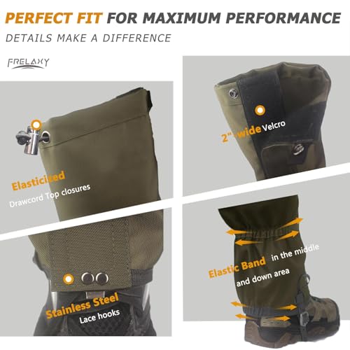 Waterproof Leg Gaiters for Hiking & Hunting - Olive Green, Large