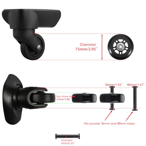 75mm x 23mm Luggage Wheels Replacement Kit - Set of 2