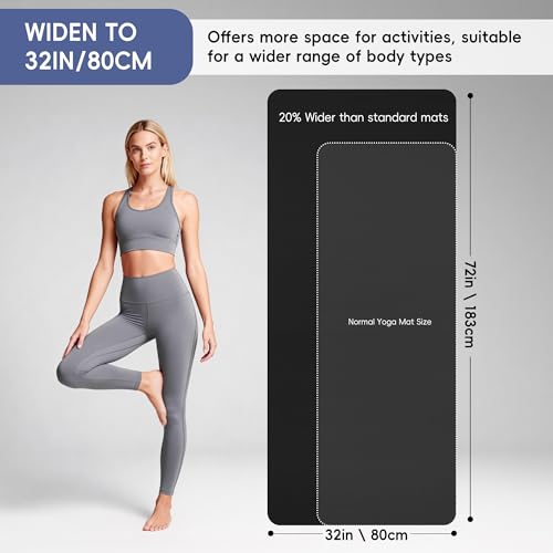 Extra Wide Yoga Mat 72" x 32" - 6mm Non-Slip TPE - Black