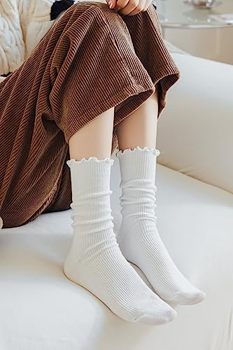 Cute Ruffle Frilly Crew Socks - Medium / 3 Pairs White