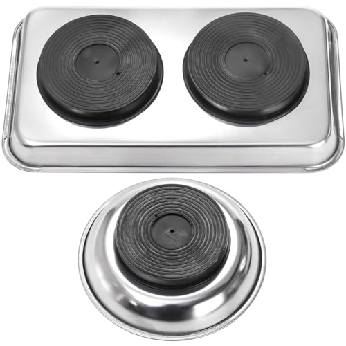 Okllen 6 Pcs Magnetic Parts Tray Set, Stainless Steel Heavy Duty 9.5"W x 5.5''L Square and 4 1/4" Round Extra Strong Magnetic Tool Trays Holder for Socket Screw Nuts Bolts Metal Parts