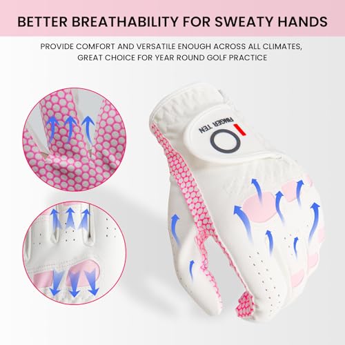 Golf Gloves for Women - Extra Grip, Breathable Fit, Left Hand - Pink, Medium