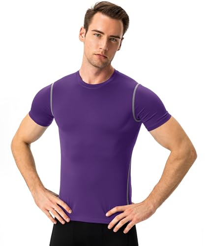 Men's Short Sleeve Compression Shirt - Athletic Base Layer - Medium, Purple