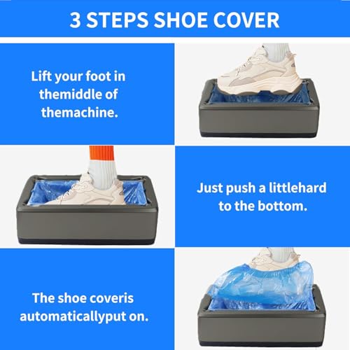 Automatic Shoe Cover Dispenser with 200 Pcs Disposable Shoe Covers, Booties for Portable Machine Fits Size Up to 11 US men or women and up for Home, Factory (Grey)