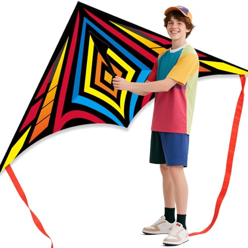 Lanrui Zeph-O Delta Beginner Kite for Kids & Adults - Easy to Fly Beach Kite, 60x28 Inches, Ready-to-Fly Set