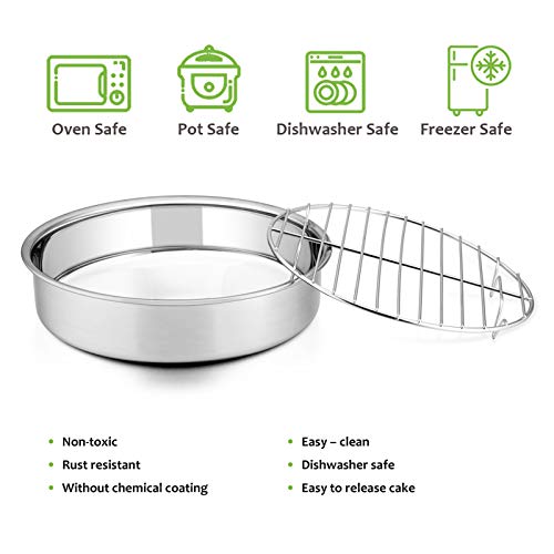 E-far 9.5 Inch Cake Pan with Rack Set - 2 Pans + 2 Racks Stainless Steel, Mirror Finish