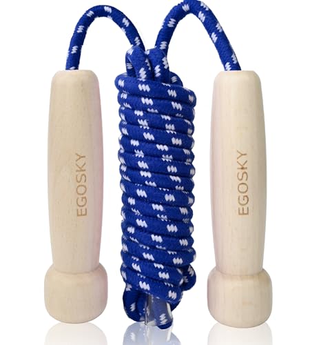 Adjustable Jump Rope with Wooden Handles for Fitness - Blue