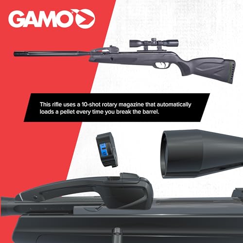 Gamo Swarm Whisper .22 Caliber Break Barrel Air Rifle - 10-Round Magazine, Whisper-Quiet Shooting, Scope Included
