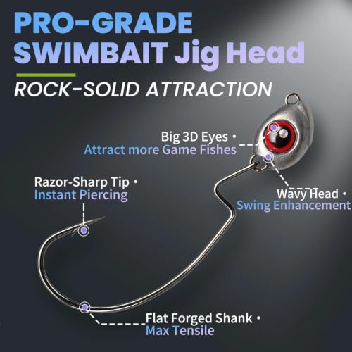 Natufish Swimbait Jig Heads 30Pcs 3/16oz Free-Swinging Hook for Bass Fishing