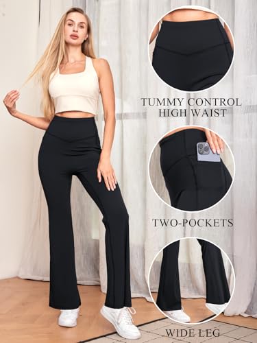 High Waist Bootcut Yoga Pants with Pockets - Small Black