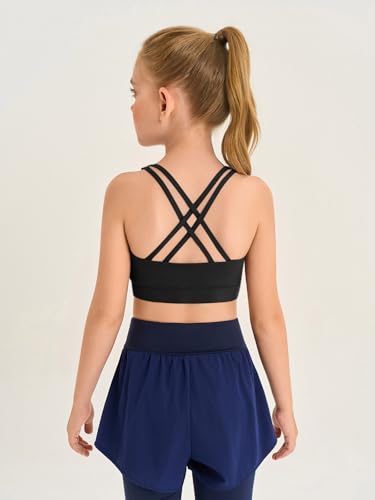 Girls Athletic Sports Bra - Kids 11-12 Years Black, Moisture-Wicking