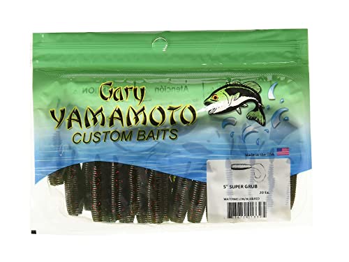 5" Single Tail Grub Soft Plastic Fishing Lure - Watermelon w/ Black & Red