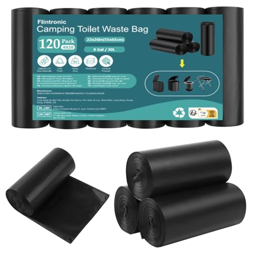Flintronic 6 Rolls (120 pcs) Portable Camping Toilet Waste Bags - Thick Leakproof Liners for Hiking & Travel