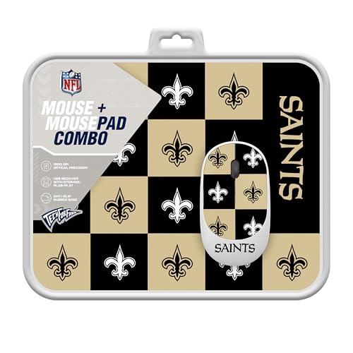Wireless Mouse and Mouse Pad Set - New Orleans Saints Checkered