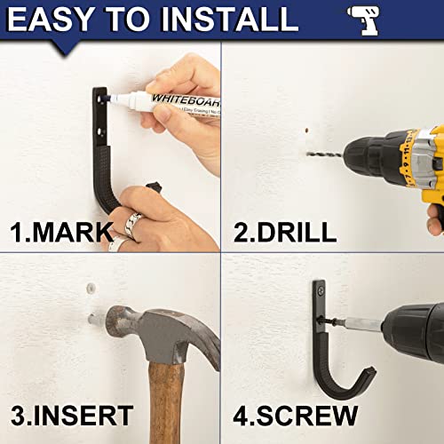 Heavy Duty Gun Rack Wall Mount - 2 Pairs Black Horizontal Hooks
