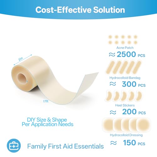 Hydrocolloid Wound Care Roll - 2 Pack, 2in x 17ft Cut-to-Size Adhesive Patch