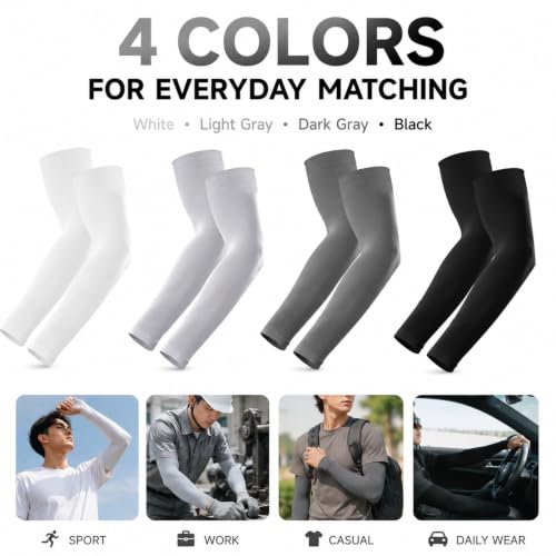 Cooling UV Protection Arm Sleeves - 8 Pairs White, Black, Dark Gray, Light Gray