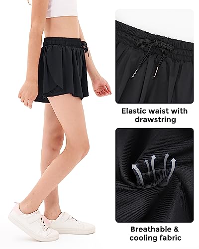 Girls Butterfly Athletic Running Shorts with Pockets - 8-9 Years, Black