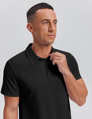 Men's Golf Polo Shirt - UPF 50+ Moisture Wicking - Large, Black
