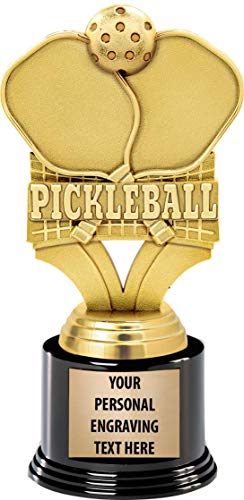 Crown Awards 7.25” Personalized Gold Pickleball Trophy with Custom Engraving - Variation 1
