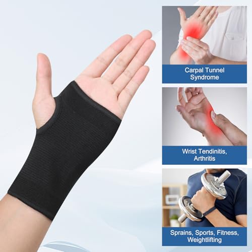 Wrist Compression Sleeves for Fatigue Relief and Support - Black (1 Pair)