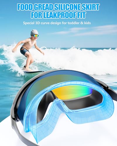 Aegend Kids Swim Goggles 2 Pack - Wide View, Anti-Fog, UV Protection, No Leak, Ear Plugs - Aqua & Light Blue, Ages 3-14
