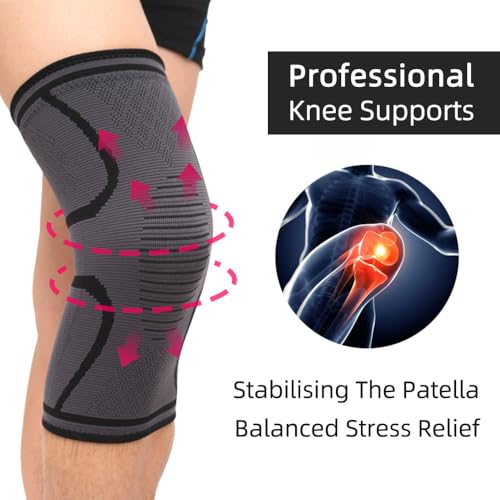 Knee Compression Sleeve - 2 Pack Knee Brace for Pain Relief - Medium Black