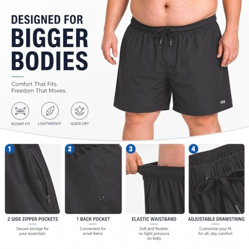 Men's Big and Tall 4X-Large Swim Trunks - Quick Dry 9-Inch Inseam Grey