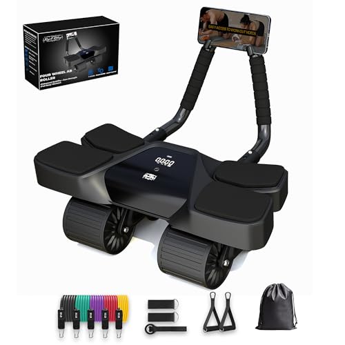 4-Wheel Ab Roller Home Gym Set with Resistance Bands - Black 13-In-1