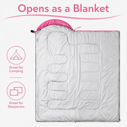 Pink Lightweight Camping Sleeping Bag 4.4lb for Adults & Kids - 32°F–65°F