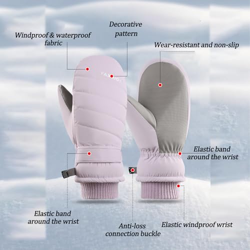 Winter Ski Mittens Gloves - Warm Waterproof - Pink, Medium