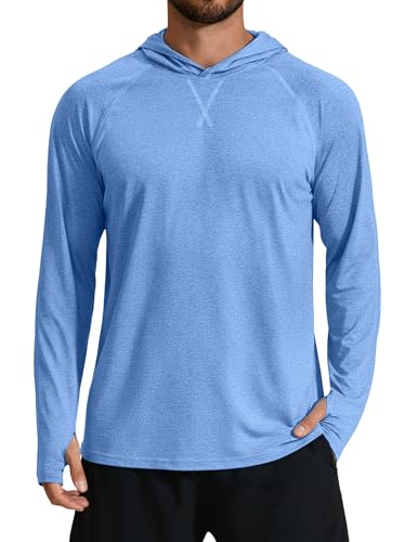 COOFANDY Men's UPF 50+ Light Blue UV Sun Protection Fishing Hoodie - Medium