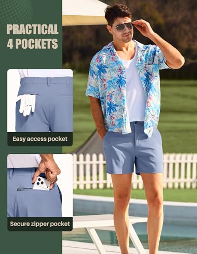 PULI Men's Waterproof Golf Shorts 5'' Inseam, Quick Dry, Breathable, Dutch Blue, 32W x 5L