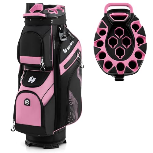 14-Way Golf Cart Bag with Cooler & Full Length Dividers - Black+Pink