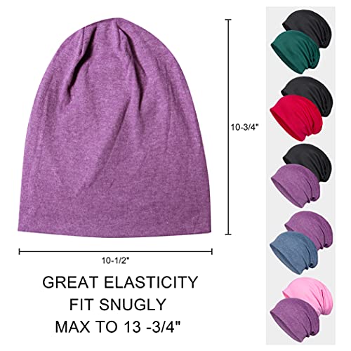 Slouchy Cotton Beanie Hat - Lightweight Unisex Skull Cap - Large Black Purple