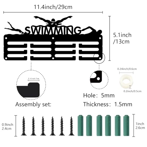 Swimming Medal Holder Rack - Black Metal Display for 40+ Medals
