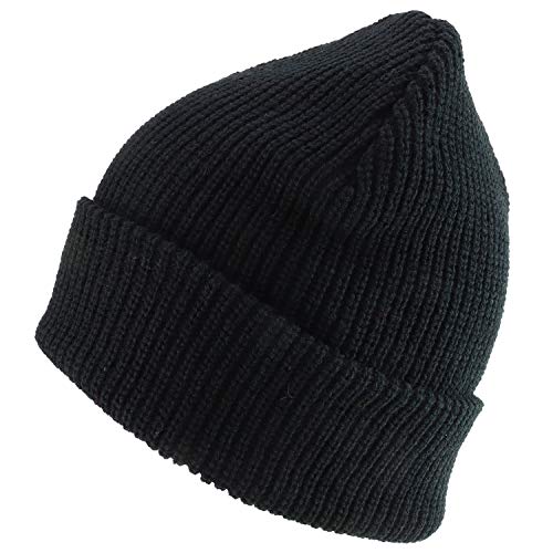XX-Large Black Oversized Ribbed Knit Beanie Hat - Warm & Stretchable