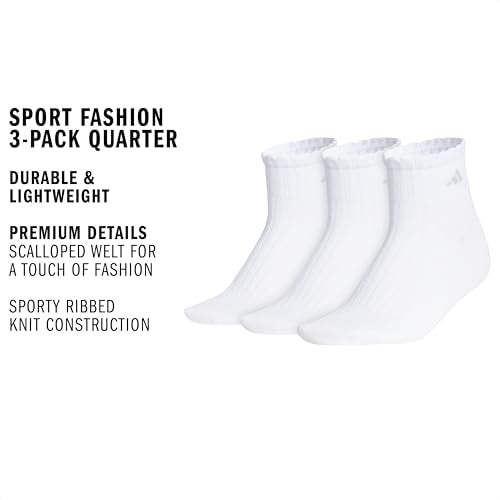 Adidas Women's Scallop Quarter Ankle Socks 3 Pack White/Gray Medium