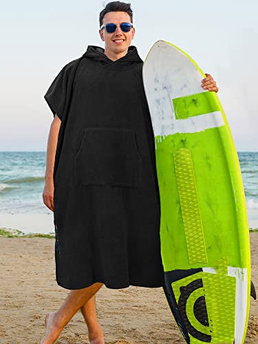 SUN CUBE Black Surf Poncho Changing Robe with Hood – Hooded Towel for Wetsuit Changing