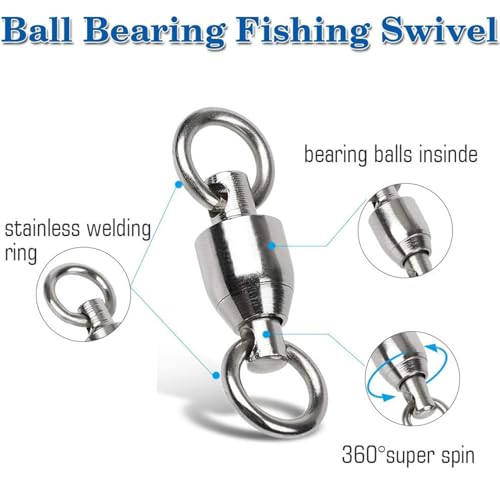 AMYSPORTS Size 2 Ball Bearing Swivels 25 pcs - High Strength Stainless Steel Saltwater Freshwater Fishing Connectors