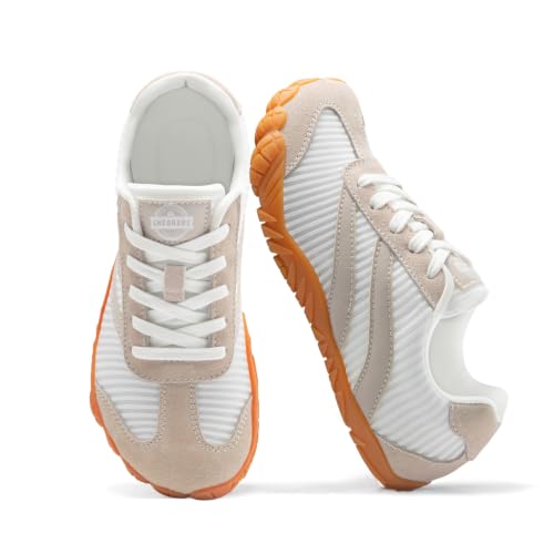 Barefoot Shoes Women Casual Sneakers Wide Toe Box Zero Drop - White & Beige, 8 Women / 6.5 Men