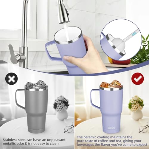 GUDEMAO 20 oz Insulated Coffee Mug with Ceramic Inner Coating - Light Purple