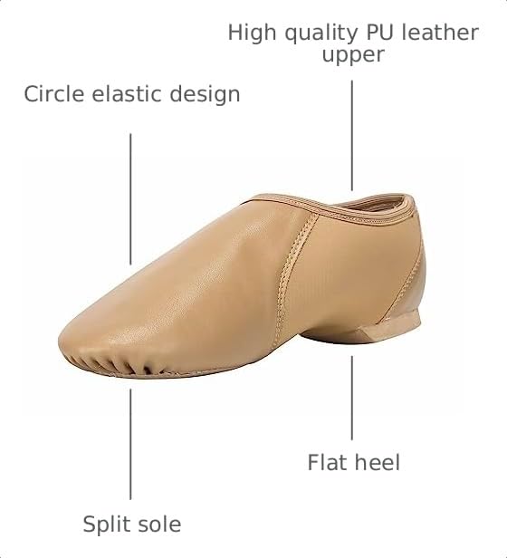 Linodes PU Leather Jazz Dance Shoes for Kids Toddler & Big Kids Slip-On with Elastic