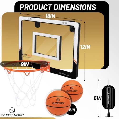 Indoor Mini Basketball Hoop for Door with 2 Balls & Pump, Steel Rim, Kids & Adults