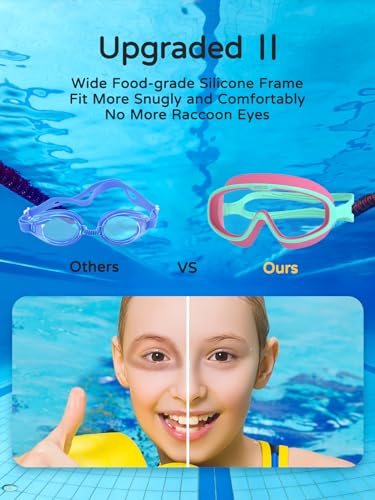 Kids Swimming Goggles - Light Pink, Anti-Fog, No Leak, Wide View