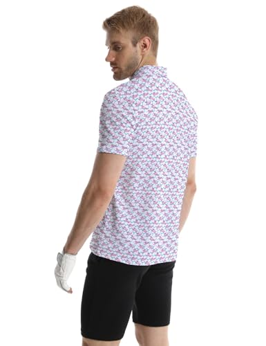 Men's XX-Large White Raccoon Print Golf Polo Shirt - Short Sleeve Performance Tee